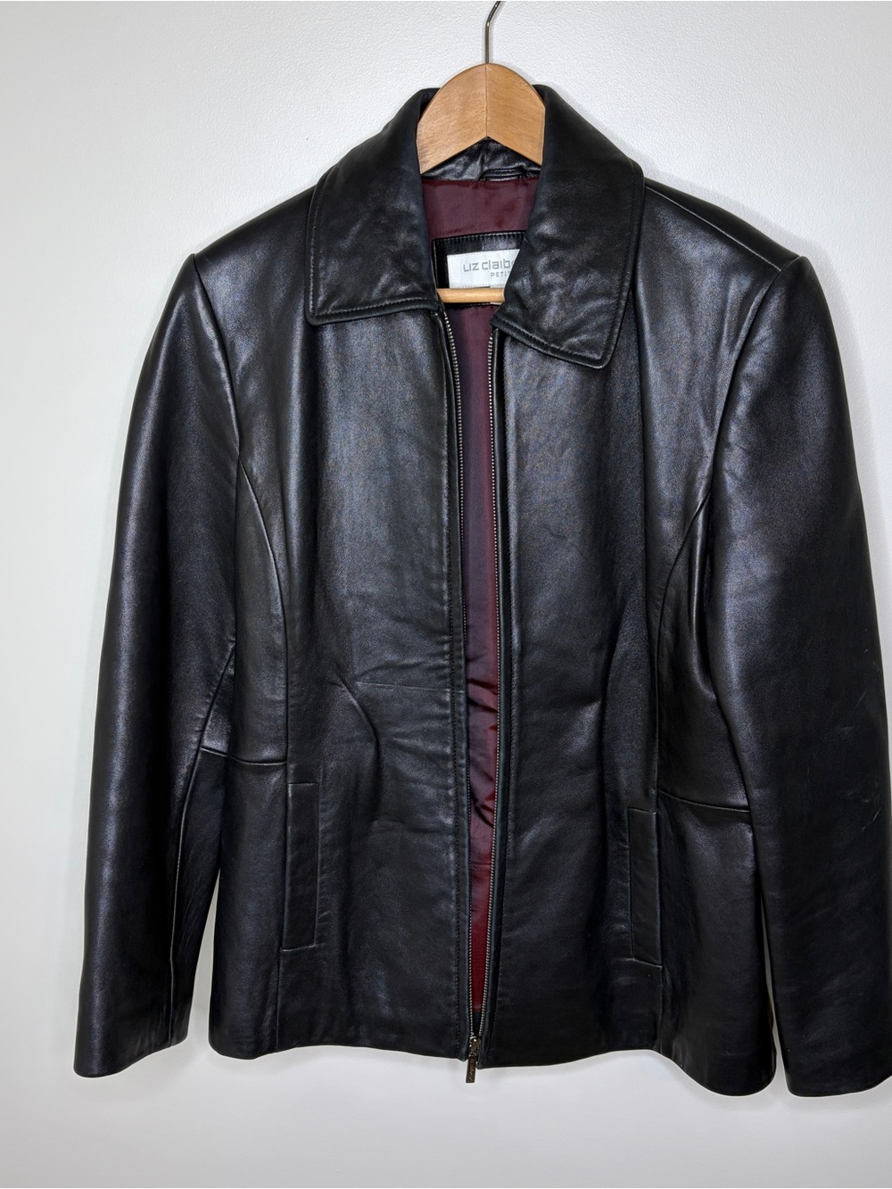 Liz Claiborne Black Leather Zip-Front Jacket Large